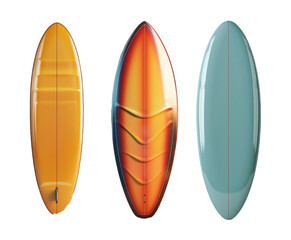 Surfboards in Vibrant Colors Isolated on Transparent Background