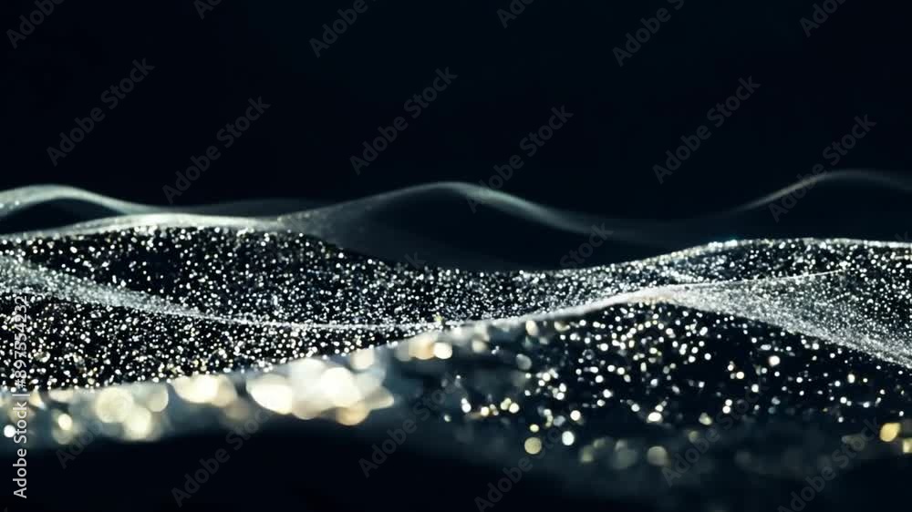 Aufkleber white glitter particles form undulating waves against a dark background.