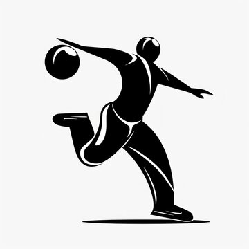 recommend clip art: Bowling, player rolls ball toward pins, isolated vector silhouette, ink drawing, front view. Bowling logo