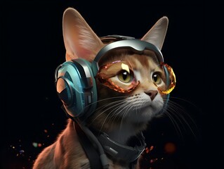 Naklejka premium Retro futurism cat wearing glasses, AI generated