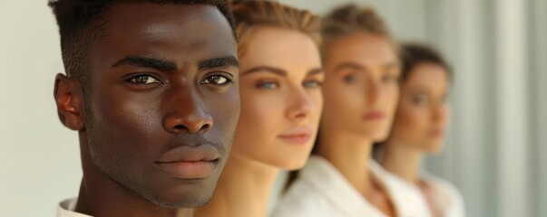Obraz premium A diverse group of individuals showcasing beauty and confidence, focused on diversity and unity in a modern setting.