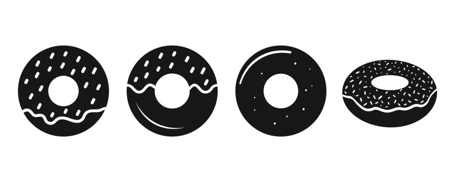 Donuts icon vector. Donut food snack bitten vector symbol. Donuts Sign. Doughnut icon set.