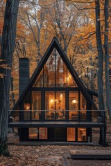 Fototapeta premium Modern Cabin In Autumn Woods