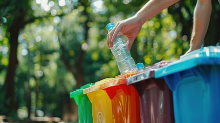 Hand Placing Plastic Bottle in Recycling Bin