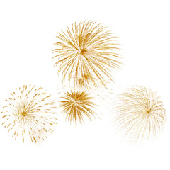 Obraz premium Shiny golden fireworks with textured on a white background. PNG transparent. Celebration, Holiday, Christmas, Wedding. Gold sparkles 
