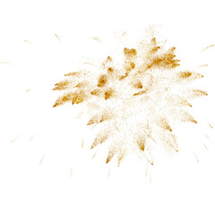 Shiny golden fireworks with textured on a white background. PNG transparent. Celebration, Holiday, Christmas, Wedding. Gold sparkles 