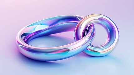 Fototapeta premium Intertwined iridescent rings on a pastel background