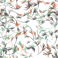 Abstract luxury watercolor leaves. Handmade seamless pattern design. Charcoal grey, clay brown and pale teal colors.