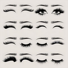 Eyelashes set on white background, girl, salon, vector illustration, mascara, illustration, beauty, eyelash, lash, vector, false, eye, isolated
