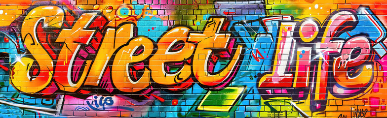 Colorful graffiti on a brick wall.