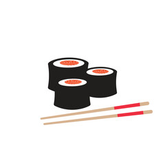 Red fish Sushi roll with chopsticks icon, Japanese Food icon for apps and web