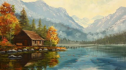 Fototapeta premium Advanced kid painting a serene lake with swans