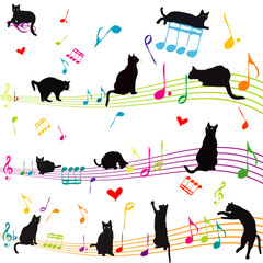Musical portable with musical notes and silhouettes of cats.eps