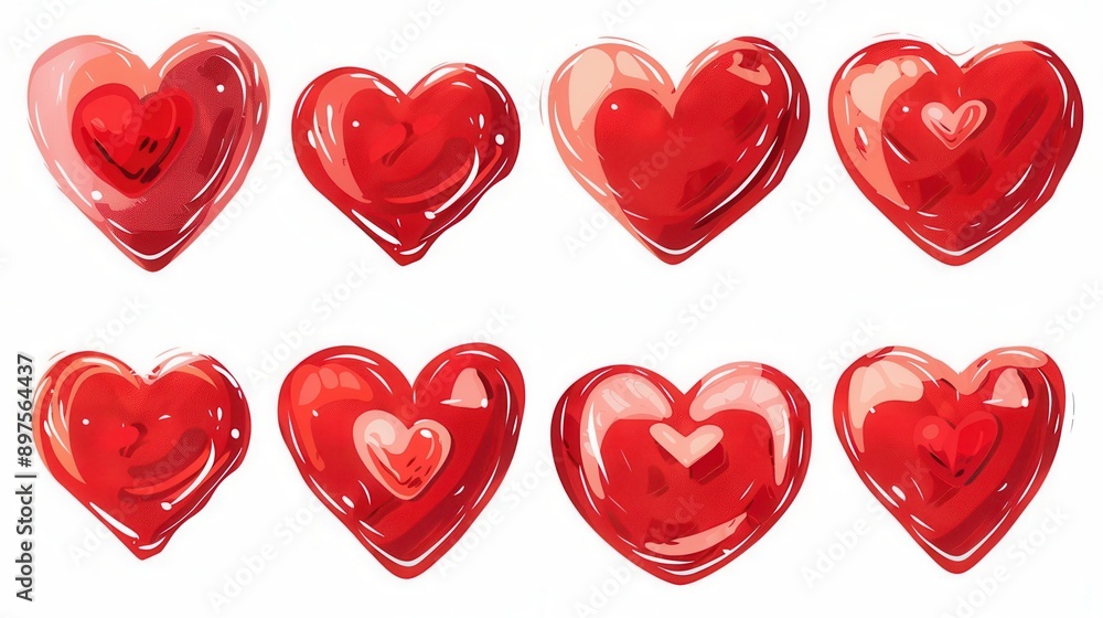 Aufkleber eight red hearts in different styles. generative ai