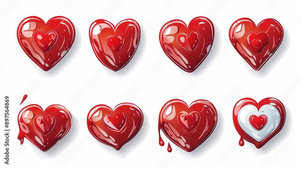 Leinwandbilder a collection of red heart illustrations with different styles, showcasing unique shapes and designs.
