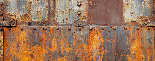 A corroded metal surface with visible signs of rust and a rugged, industrial appearance.