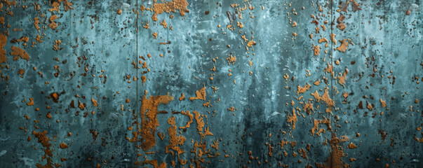 A weathered zinc background with patina effects and intricate textures, adding depth and character to the design.