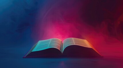 Book open on vibrant dark background