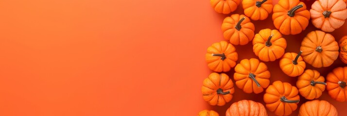 Vibrant Orange Autumn Pumpkins Border on a Monochrome Background for Festive Fall Season Design