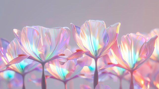 A field of delicate, glowing roses, each bloom showing a spectrum of colors, with copy space, high-resolution photo, realistic photo, hyper realistic