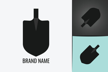 Obraz premium Shovel icon black silhouette. Front view of Spade logo. Garden shovel logotype gardering farm