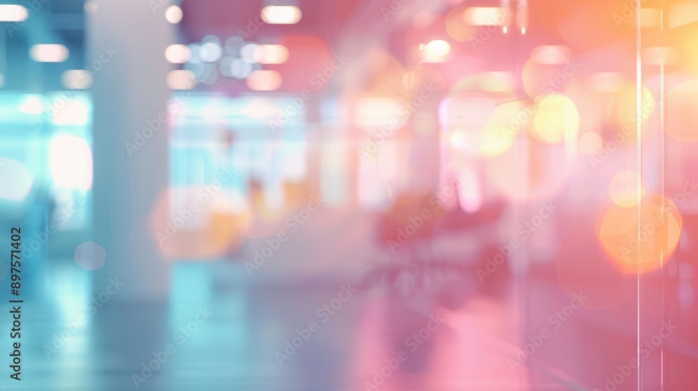Aufkleber blurred empty open space office. abstract light bokeh at office interior background for design.