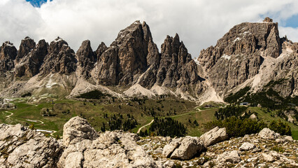 Alpine Grandeur: Stunning Cir Group Landscape as Seen from the Sella Group Trail
