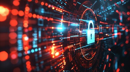 Cybersecurity concept with a lock icon on a digital screen