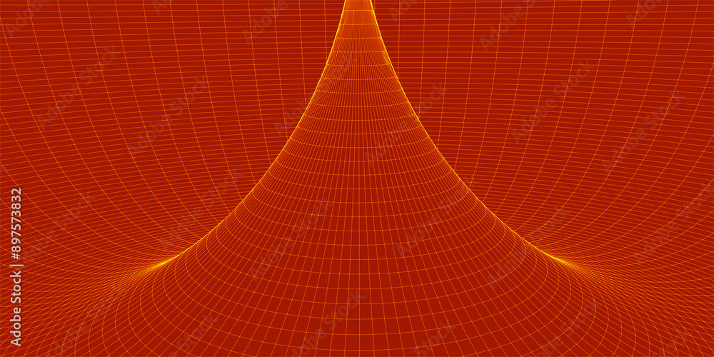 Poster Frame torus with connected lines and dots. 3D texture of a wormhole portal with a mesh structure. Polygonal mesh element.