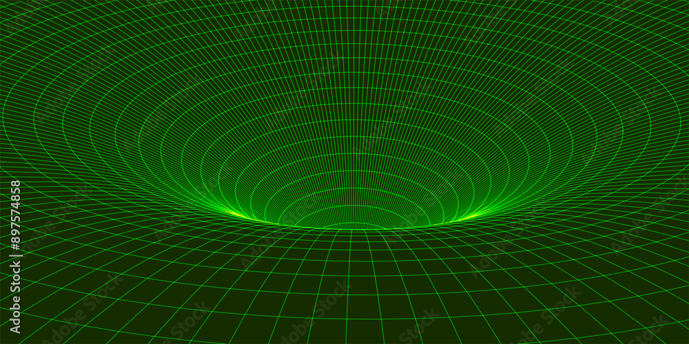 Poster abstract wireframe 3d tunnel. perspective mesh background texture. mesh model of a wormhole, vortex.