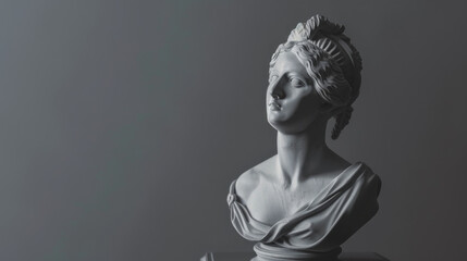 A classic marble bust of a serene woman set against a dark background conveys timeless beauty, art, and historical grace.