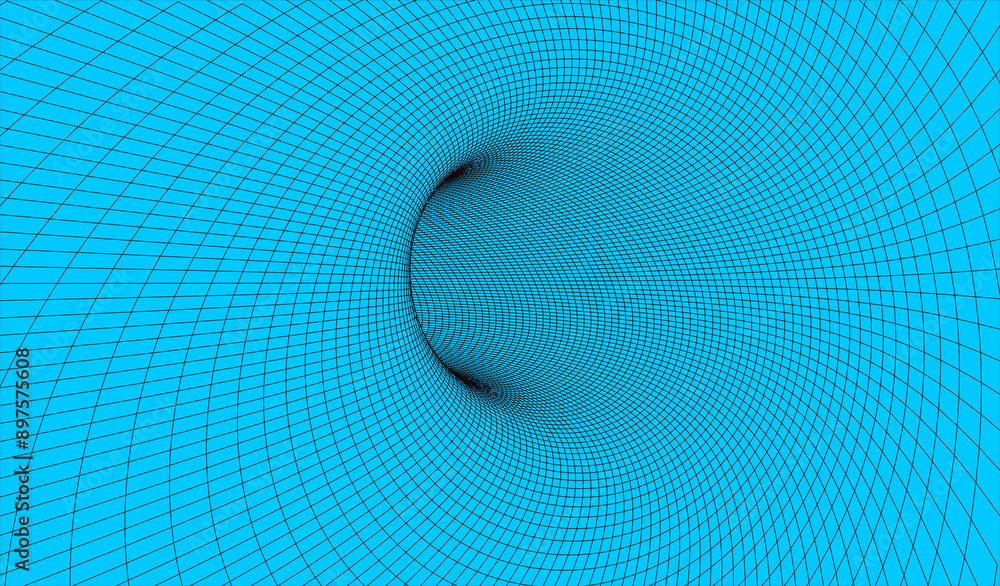 Poster abstract wireframe 3d tunnel. perspective mesh background texture. mesh model of a wormhole, vortex.