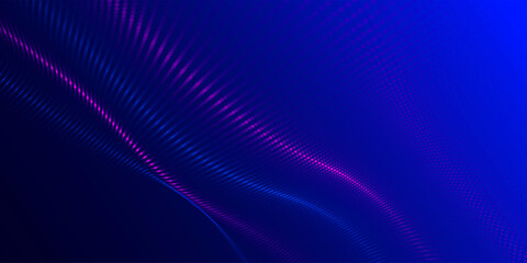 Futuristic dot wave. Abstract digital particle wave. Technology background. Colored musical wave. Dark background. Digital background with smooth, wavy curves. 3D rendering
