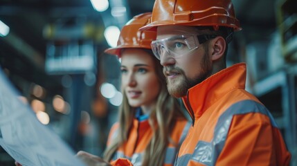 Dedicated duo reviewing architectural plans at an active construction site, ensuring project accuracy