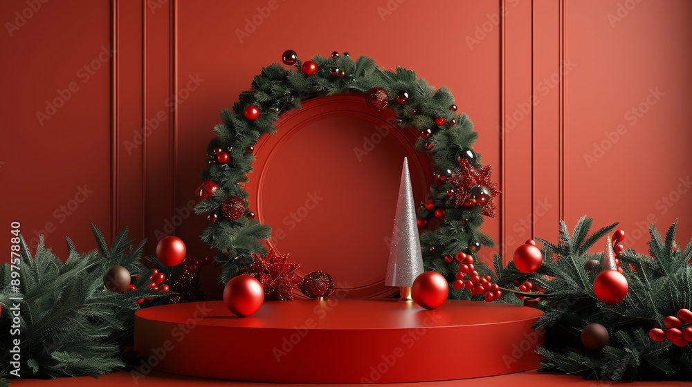 Poster this is a 3d rendering of a christmas-themed product display.