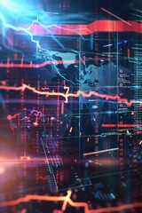 Obraz premium High-tech background with dynamic lightning streaks highlighting international financial activities.