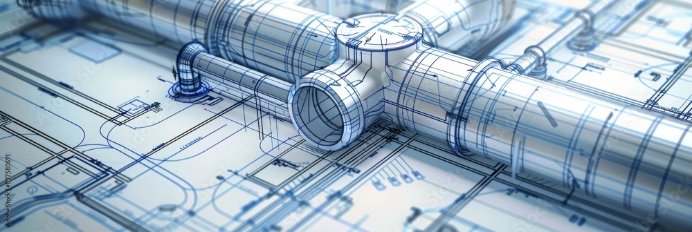 Aufkleber an abstract concept of engineering design with pipes and blueprints. the image symbolizes infrastruc