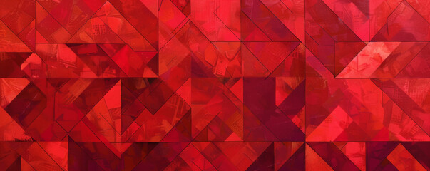 Naklejka premium A vibrant red background featuring a pattern of geometric shapes in various shades of red, adding depth and complexity to the design.