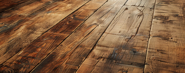 Aged wooden floor with rustic charm, featuring natural imperfections and worn planks. The ample space is ideal for creative design additions or text.