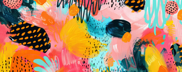A playful abstract texture with whimsical patterns and bright hues, perfect for creating fun and engaging wall decor.