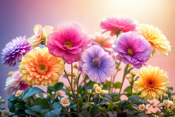 Obraz premium Bouquet of multi-colored flowers. A large bouquet of flowers on a light multi-colored background