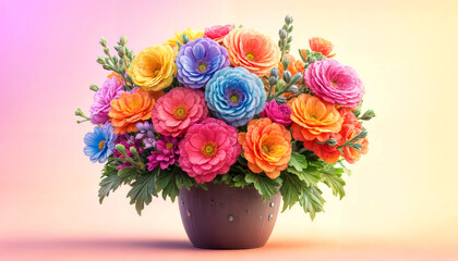 Obraz premium Flowers in a pot. Bouquet of colorful flowers. A large bouquet of flowers on a light colorful background