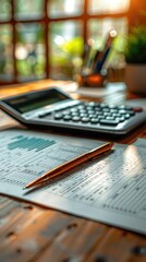 Pen placed on a spreadsheet, highlighting financial data and figures, symbolizing business, finance, and office work.