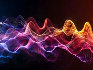 Obraz premium A colorful, abstract image of a wave with a rainbow of colors. The image has a dreamy, ethereal quality to it, and the colors seem to be swirling and dancing together.