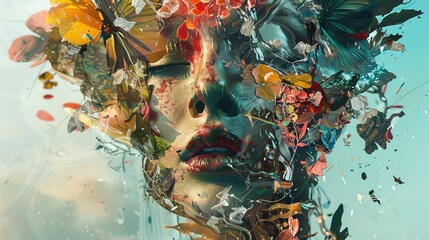 A surreal collage of fragmented imagery and surreal symbols in surreal colors, against a surreal background, inviting viewers to unravel the mysteries of the subconscious mind.