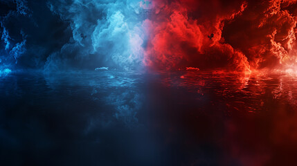 Versus background design in abstract style. banner Announcement of two fighters. Blue cold VS red fire. Competition vs match game, martial battle vs sport. image illustration.