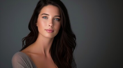 Fototapeta premium A brunette woman posing confidently in a professional studio setting