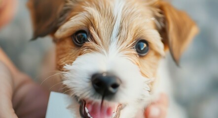 Smiling Dog Peeking Over White Surface
