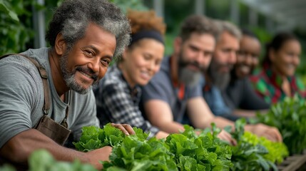 diverse group of farmers working together to produce sustainable food