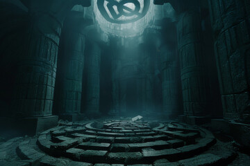 The image should incorporate elements of fantasy and adventure, with architectural ruins or mystical symbols marking the entrance - Generative AI